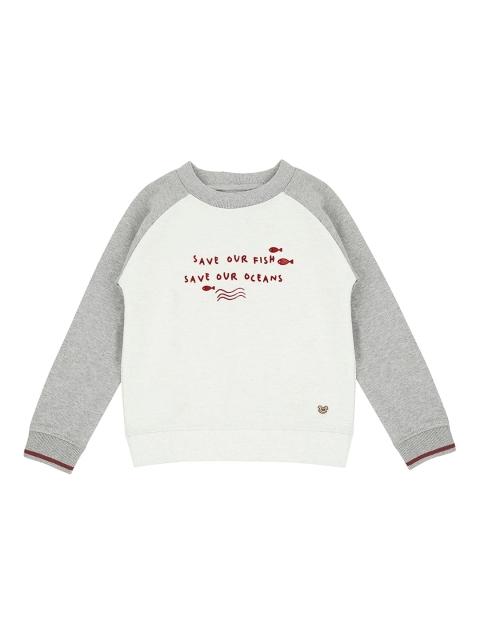 

Ed-a-Mamma Boys White & Grey Melange Cotton Printed Sustainable Sweatshirt