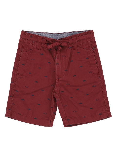 

Ed-a-Mamma Boys Maroon & Navy Blue Printed Twill Regular Fit Sustainable Shorts