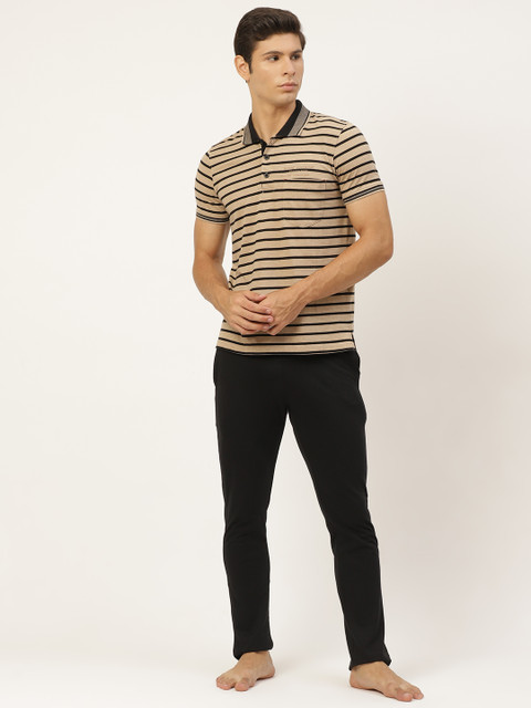

Sweet Dreams Men Beige & Black Striped Night suit