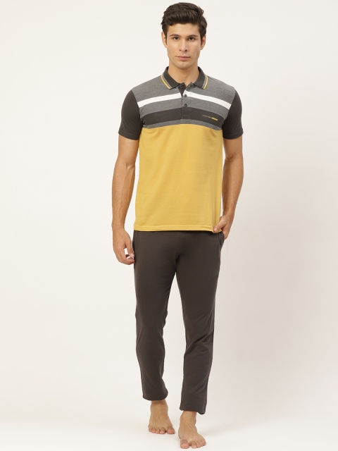 

Sweet Dreams Men Yellow & Charcoal Grey Striped Night Suit