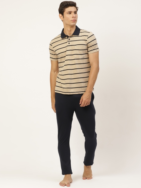 

Sweet Dreams Men Beige & Navy Blue Striped Nightsuit
