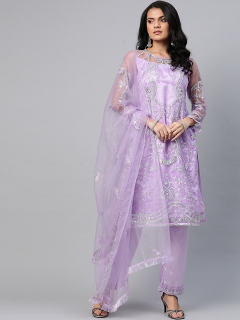 

Readiprint Fashions Women Lavender Embroidered Semi-Stitched Dress Material