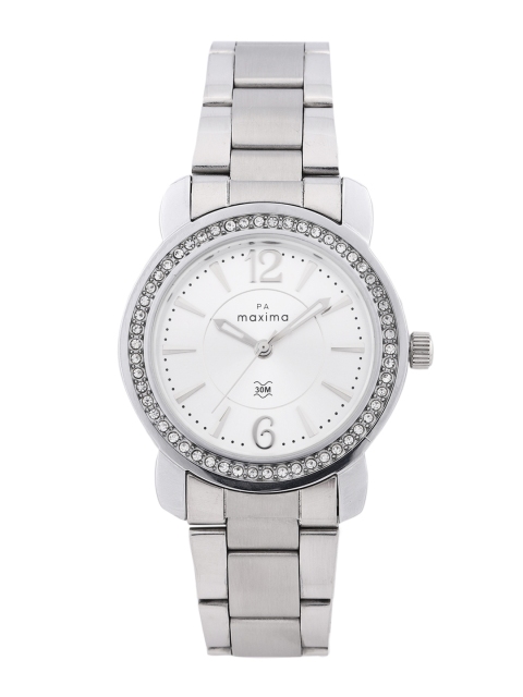 

maxima Women Silver-Toned Embellished Analogue Watch 42860CMLI