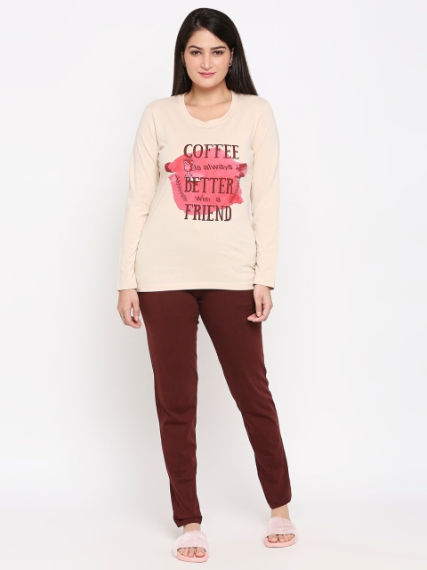 

XIN Women Brown & Peach-Coloured Printed Night suit