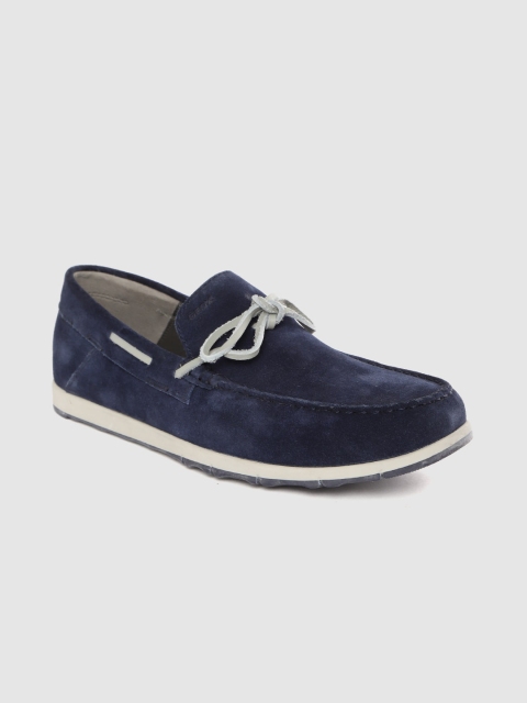 

Geox Men Navy Blue Solid Suede Finish Lightweight Leather Boat Shoes