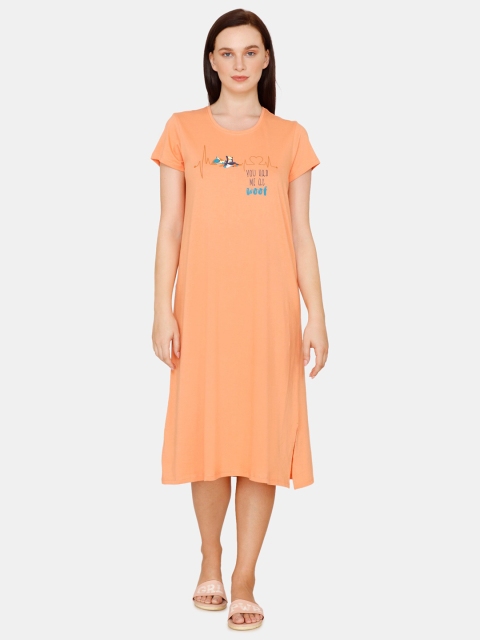 

Zivame Orange Printed Cotton Nightdress