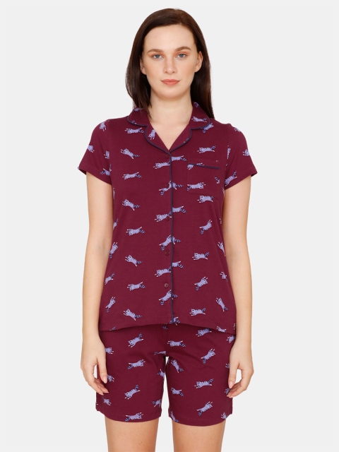 

Zivame Women Red Printed Night suit