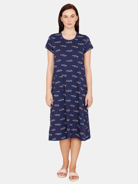 

Zivame Navy Blue Printed Nightdress