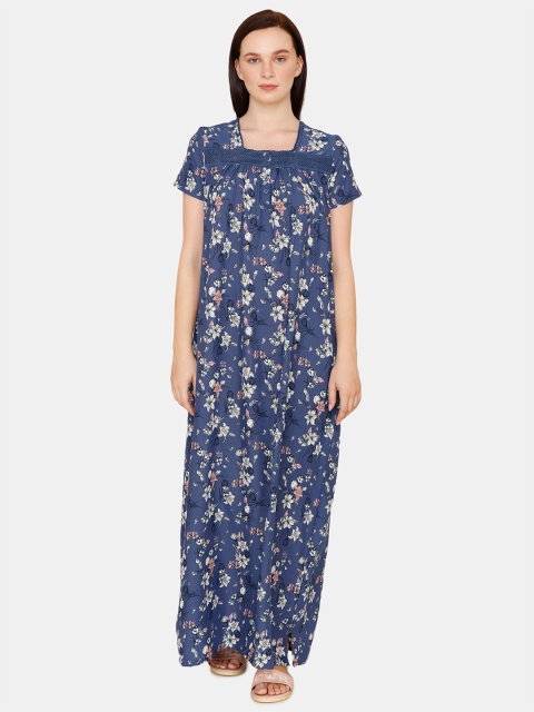 

Zivame Blue & White Printed Nightdress