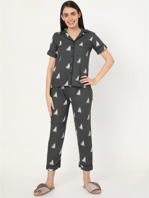 

Smarty Pants Women Grey & White Printed Night suit