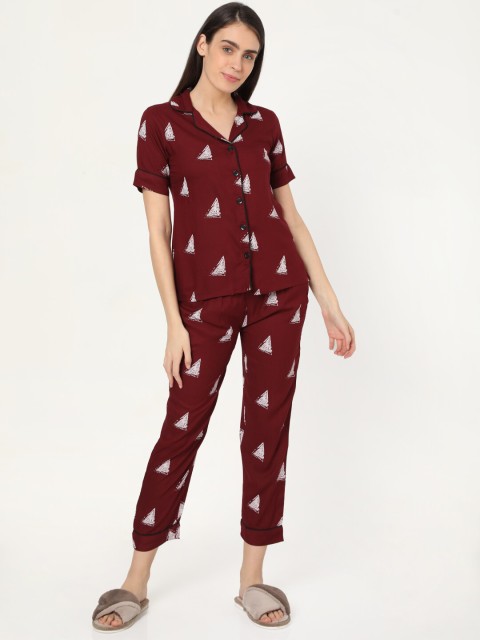 

Smarty Pants Women Maroon & White Printed Night Suit