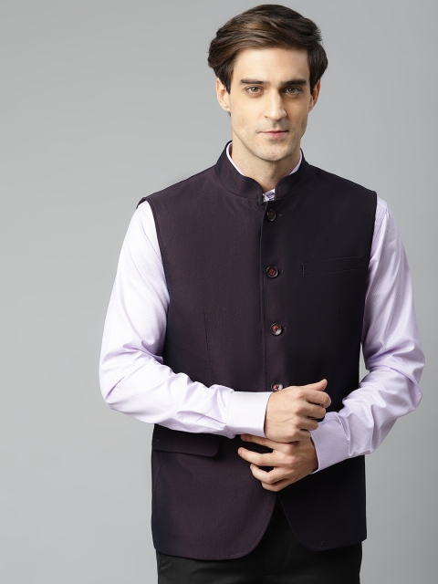 

Louis Philippe Men Aubergine Solid Regular Fit Nehru Jacket, Purple