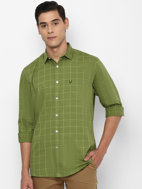 

Allen Solly Men Green Slim Fit Checked Cotton Casual Shirt