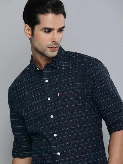 

Levis Men Navy Blue Checked Slim Fit Pure Cotton Casual Shirt