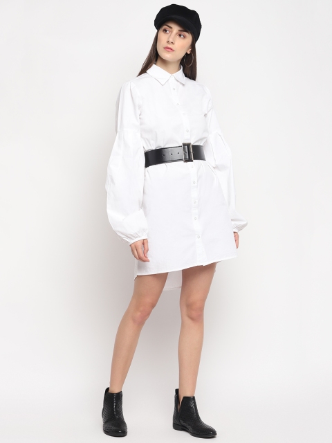 

OTORVA Women White Cotton Solid Shirt Dress with Belt