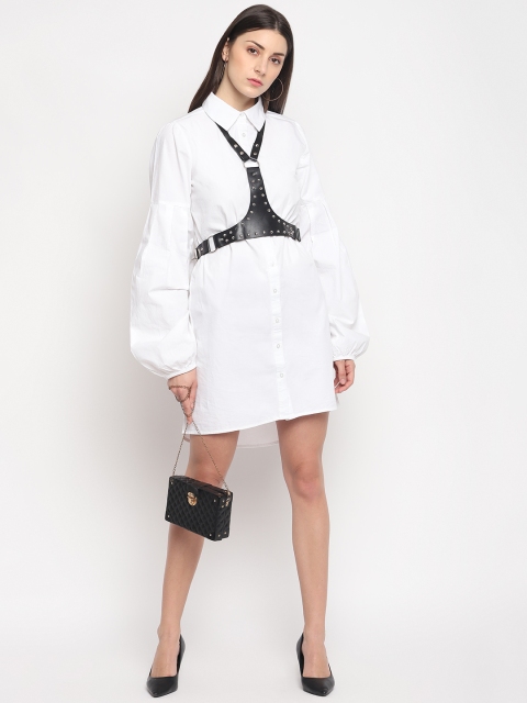 

OTORVA Women White Cotton Solid Shirt Dress with Stylish Belt