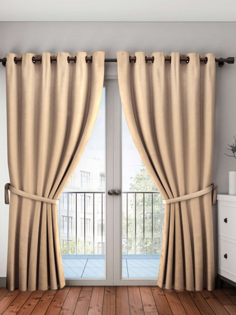 

BIANCA Beige Set of 2 Solid Black Out Long Door Curtains