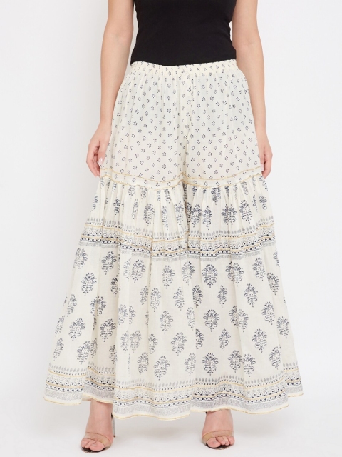 

TULIP 21 Women Off-White & Navy Blue Printed Cotton Flared Palazzos