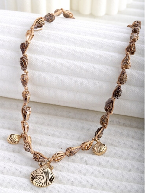 

CRZ Gold & Brown Shell Charms Necklace