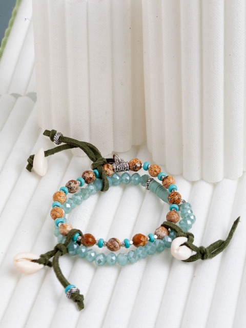 

CRZ Blue & Gold-Plated Elasticated Charm Bracelet