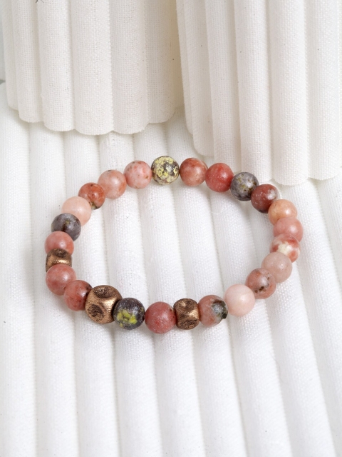 

CRZ Women Peach-Coloured & Gold-Toned Elasticated Bracelet