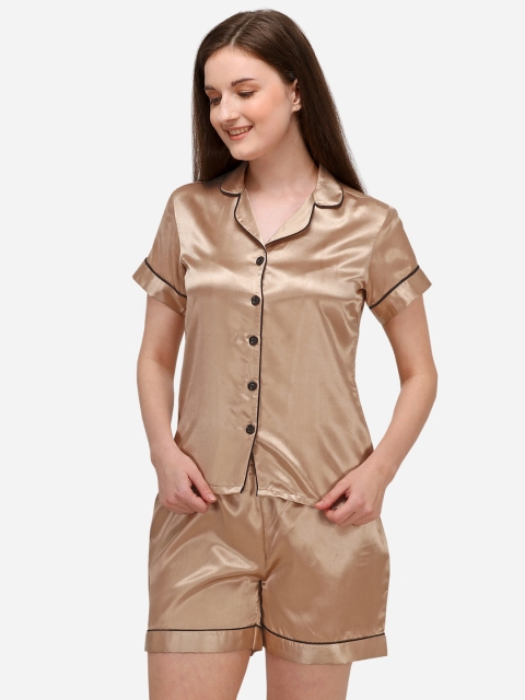 

Fbella Women Gold-Toned Solid Night Suit