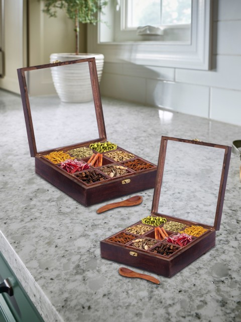 

nestroots Brown Wooden Masala Box