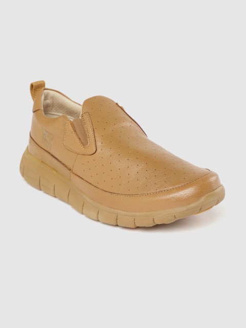 

Woodland Men Camel Brown Perforated Leather Slip-On Sneakers