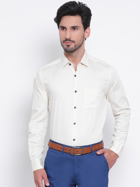 

Richlook Men Cream-Coloured & Navy Blue Slim Fit Printed Formal Shirt