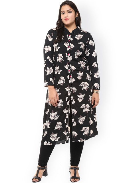 

Love More Black Floral Print Georgette Kurta