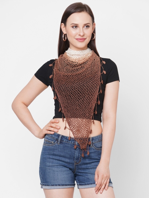 

Get Wrapped Women Brown Handmade Shaded Crochet Triangle Scarf