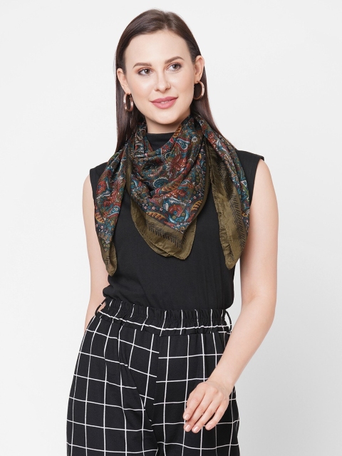 

Get Wrapped Women Olive Green & Blue Printed Scarf