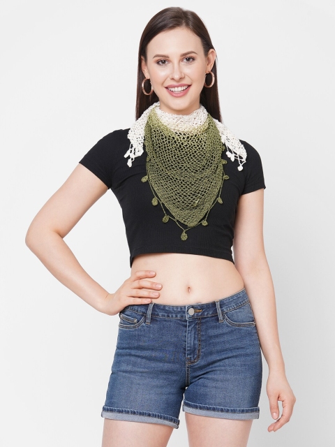 

Get Wrapped Women Green & White Self Design Scarf