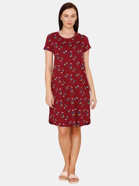 

Zivame Women Maroon Printed Cotton Sleep Shirt