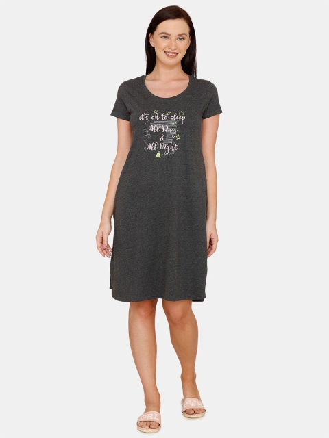 

Zivame Grey & Pink Printed Nightdress