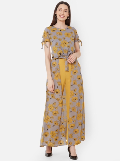 

ZOLA Women Yellow & Grey Printed Top with Palazzos