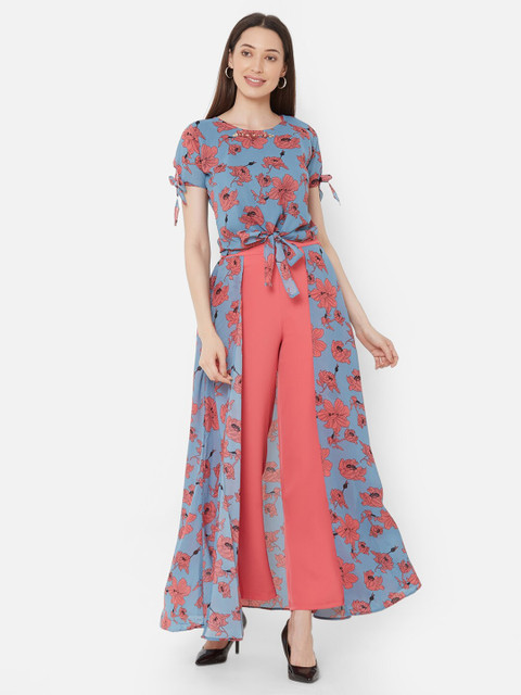 

ZOLA Women Blue & Pink Printed Top with Palazzos