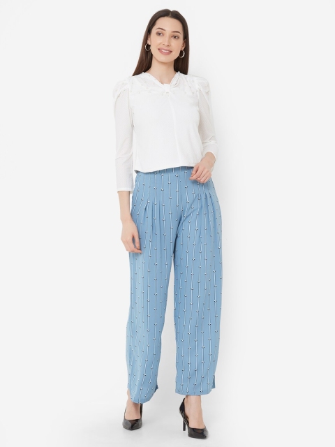 

ZOLA Women White & Blue Self Design Top with Palazzos