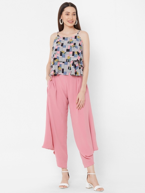

ZOLA Women Pink & Black Printed Top with Dhoti Pants