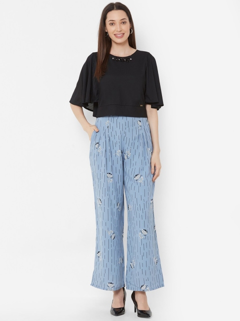 

ZOLA Women Blue & Black Self Design Top with Palazzos