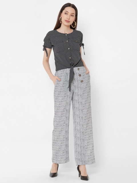 

ZOLA Women Black & Grey Melange Checked Top with Palazzos