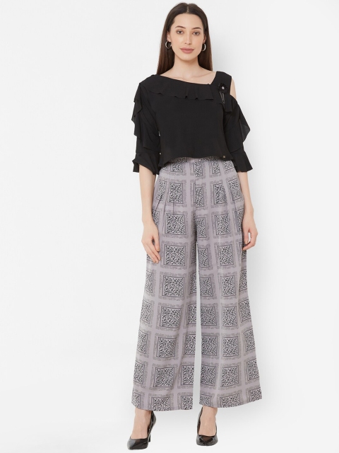 

ZOLA Women Black & Grey Solid Top with Palazzos