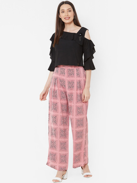 

ZOLA Women Pink & Black Solid Top with Palazzos