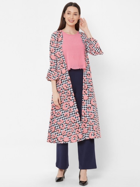 

ZOLA Women Pink & Navy Blue Printed Top with Palazzos