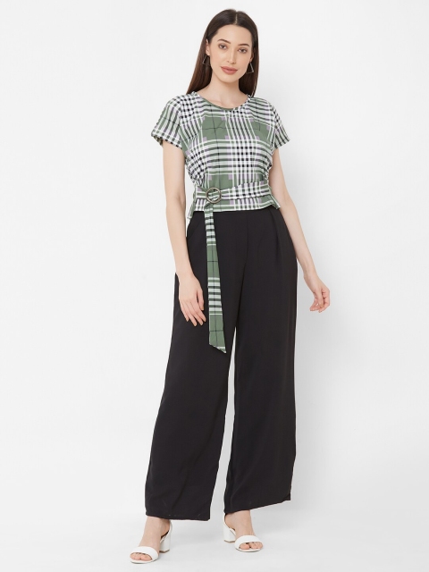 

ZOLA Women Black & Green Checked Top with Palazzos