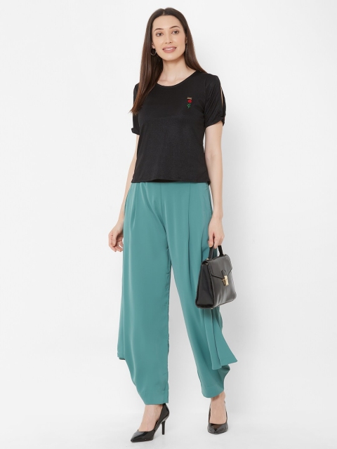 

ZOLA Women Black & Teal Blue Solid Top with Dhoti Pants