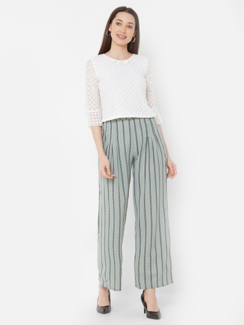 

ZOLA Women White & Sea Green Self Design Top with Palazzos