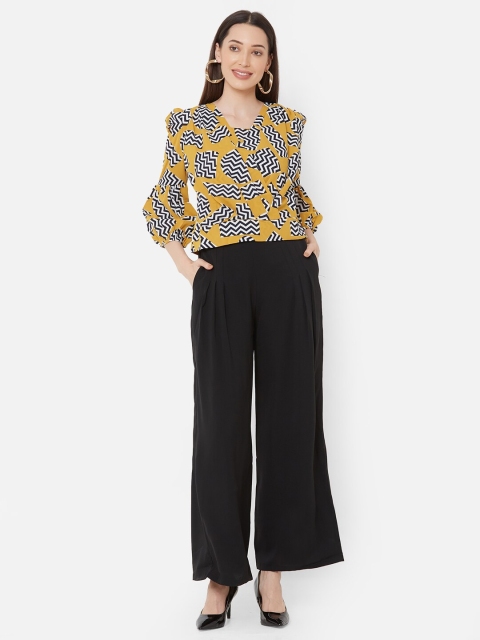 

ZOLA Women Mustard Yellow & Black Printed Top with Palazzos