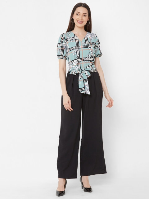 

ZOLA Women Sea Green & Black Printed Top with Palazzos