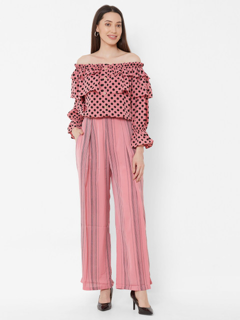 

ZOLA Women Pink & Black Polka Dot Printed Top with Palazzos